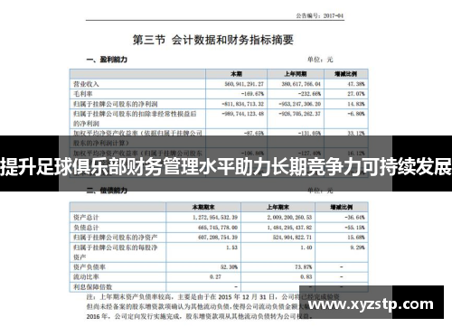 提升足球俱乐部财务管理水平助力长期竞争力可持续发展 提升足球俱乐部财务管理水平助力长期竞争力可持续发展